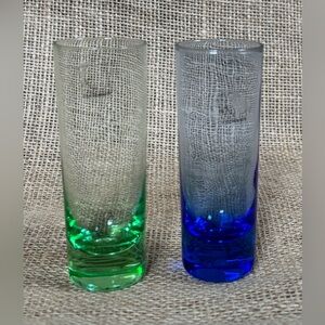 Vintage Circleware Green & Blue Tall Shot Glass Set Barware Bold Colors